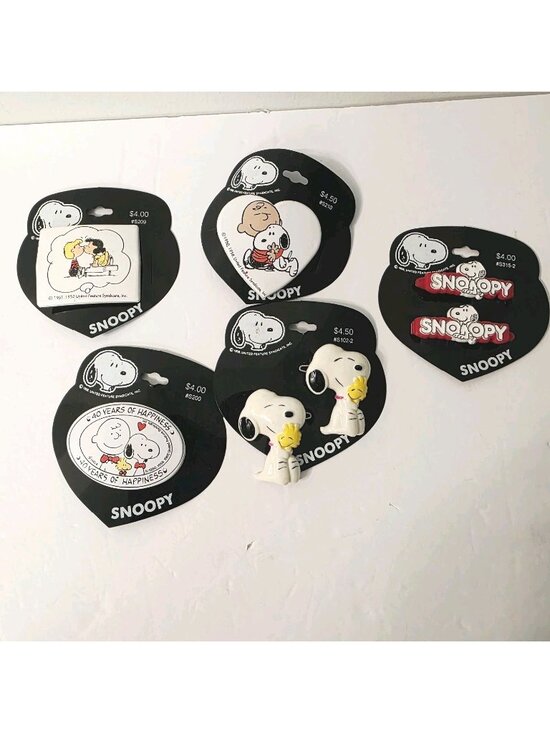 5 Vtg Snoopy Charlie Brown Lucy Lionel Woodstock Hair Clips Barrette Oval Heart main image 4